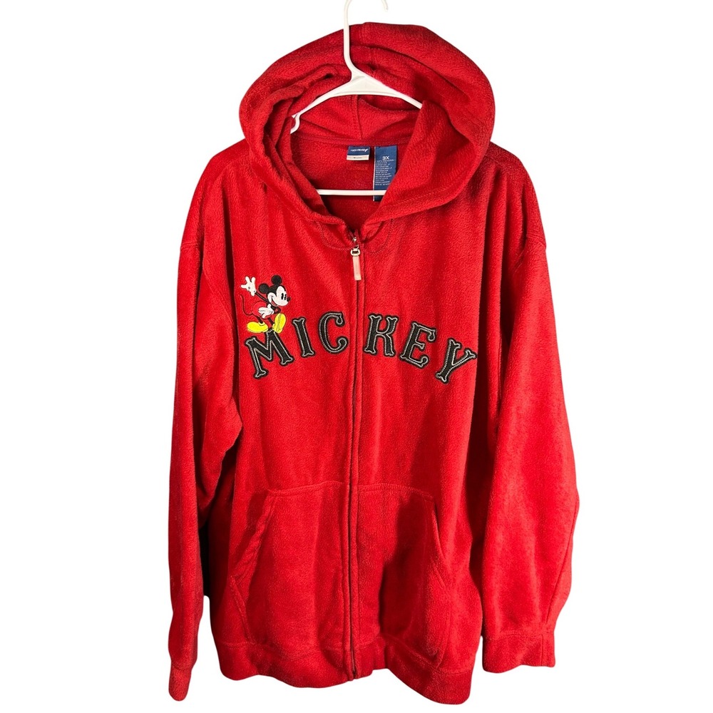 Disney Mickey Mouse Athletics Red Fleece Zip Up Hoodie Womens‎ 3X Plus Size